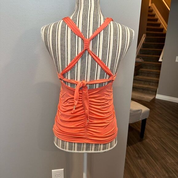 Athleta Ruched Swim Tank Orange Halter Style Small - Picture 4 of 7